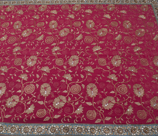 Sushila Vintage HEAVY Pink Saree Pure Crepe Silk Embroidered Floral Sari Fabric