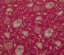 Sushila Vintage HEAVY Pink Saree Pure Crepe Silk Embroidered Floral Sari Fabric