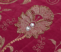Sushila Vintage HEAVY Pink Saree Pure Crepe Silk Embroidered Floral Sari Fabric