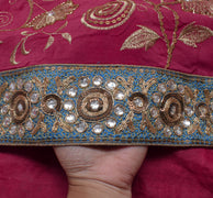 Sushila Vintage HEAVY Pink Saree Pure Crepe Silk Embroidered Floral Sari Fabric