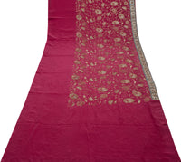 Sushila Vintage HEAVY Pink Saree Pure Crepe Silk Embroidered Floral Sari Fabric
