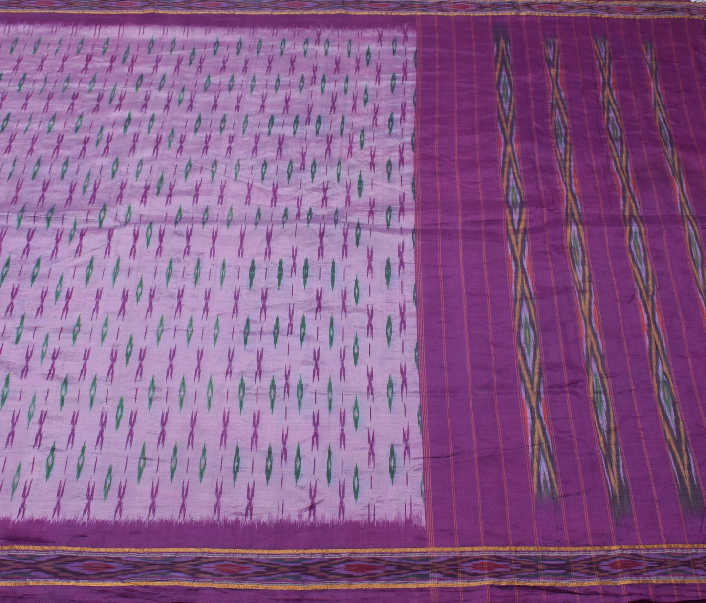 Sushila Vintage Purple Saree Pure Silk Hand Woven Ikat Patola Sari Craft Fabric