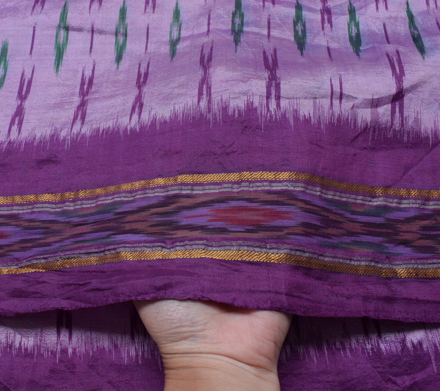 Sushila Vintage Purple Saree Pure Silk Hand Woven Ikat Patola Sari Craft Fabric
