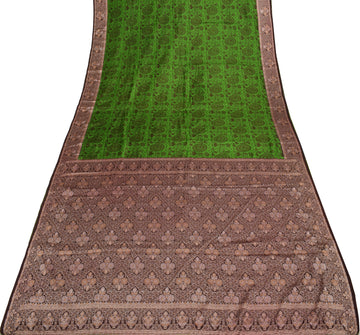 Sushila Vintage Green Saree 100% Pure Silk Woven & Printed Sari 5 Yard Fabric