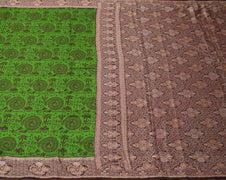 Sushila Vintage Green Saree 100% Pure Silk Woven & Printed Sari 5 Yard Fabric