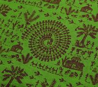 Sushila Vintage Green Saree 100% Pure Silk Woven & Printed Sari 5 Yard Fabric
