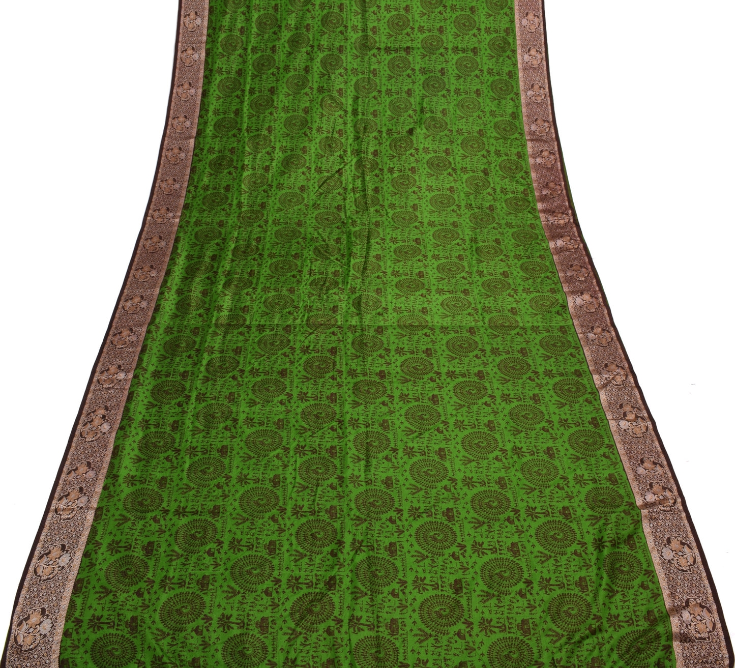 Sushila Vintage Green Saree 100% Pure Silk Woven & Printed Sari 5 Yard Fabric