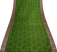 Sushila Vintage Green Saree 100% Pure Silk Woven & Printed Sari 5 Yard Fabric