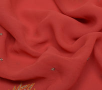 Sushila Vintage Peach Saree Blend Georgette Silk Hand Embroidered Sari Fabric