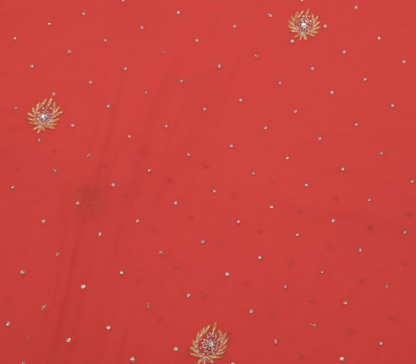 Sushila Vintage Peach Saree Blend Georgette Silk Hand Embroidered Sari Fabric