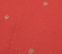 Sushila Vintage Peach Saree Blend Georgette Silk Hand Embroidered Sari Fabric