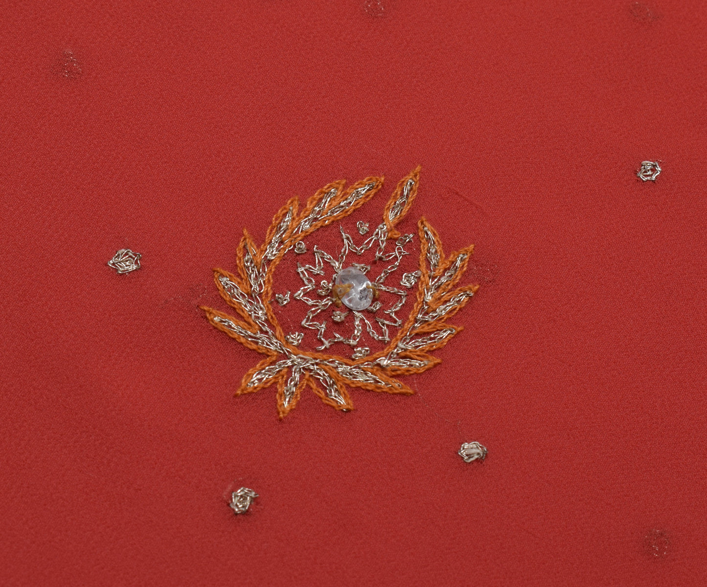 Sushila Vintage Peach Saree Blend Georgette Silk Hand Embroidered Sari Fabric