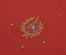 Sushila Vintage Peach Saree Blend Georgette Silk Hand Embroidered Sari Fabric