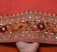 Sushila Vintage Peach Saree Blend Georgette Silk Hand Embroidered Sari Fabric