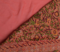 Sushila Vintage Peach Saree Blend Georgette Silk Hand Embroidered Sari Fabric