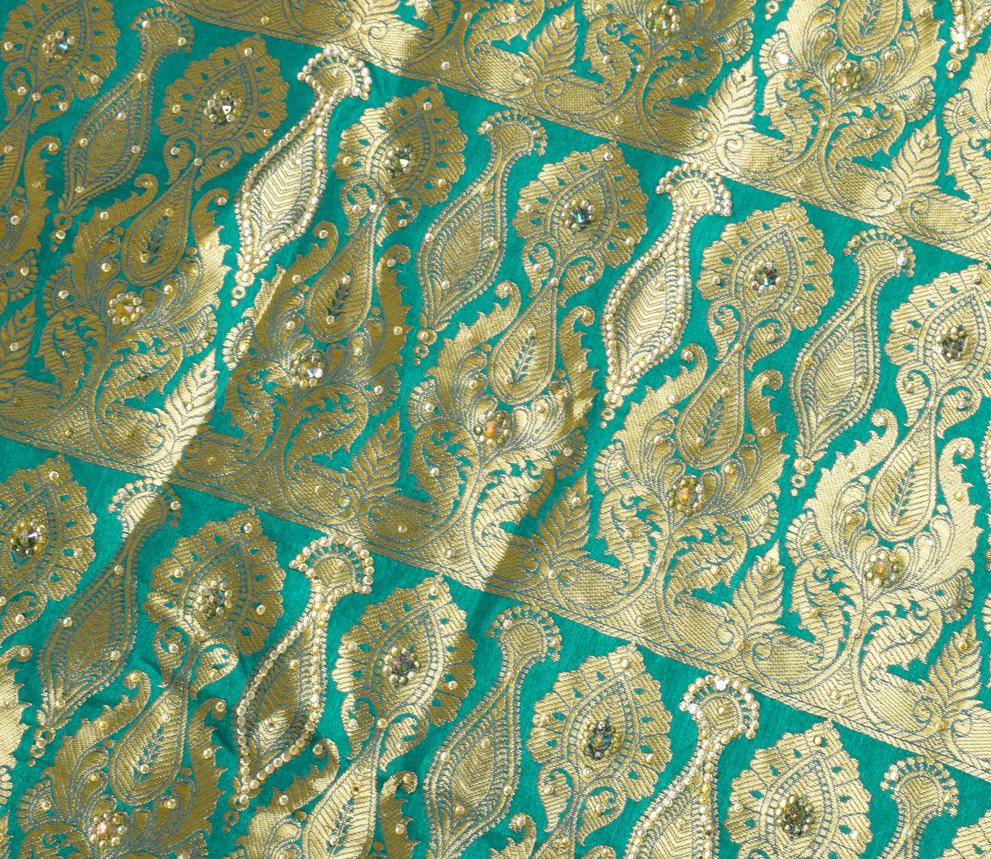 Sushila Vintage Teal Green Premium Sari Blend Silk Embroidered Woven Sari Fabric