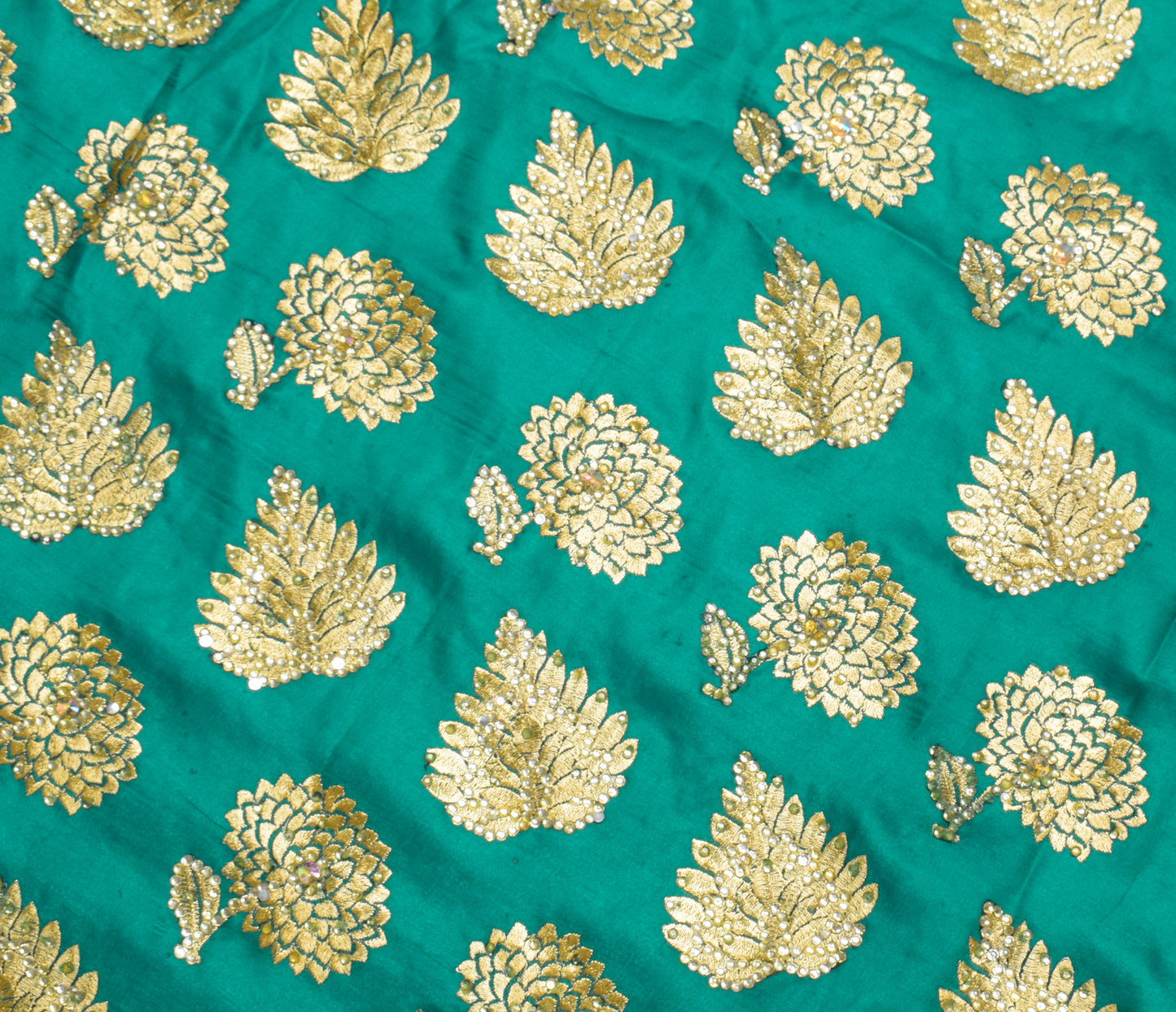 Sushila Vintage Teal Green Premium Sari Blend Silk Embroidered Woven Sari Fabric