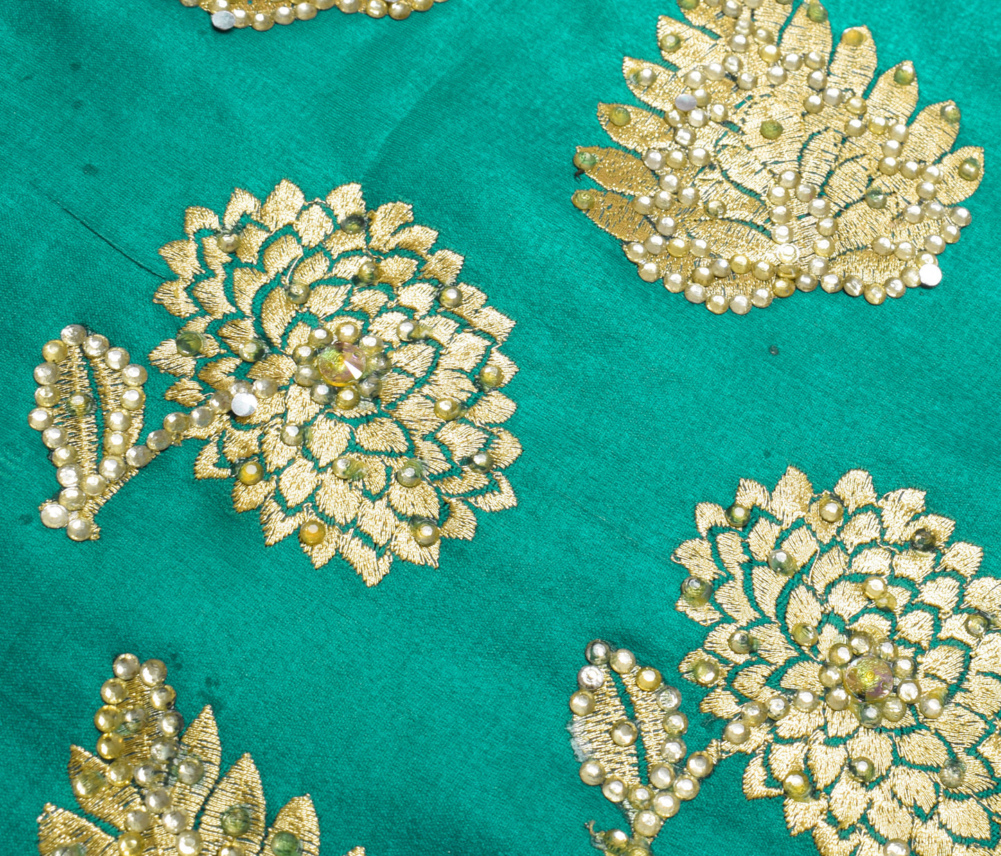 Sushila Vintage Teal Green Premium Sari Blend Silk Embroidered Woven Sari Fabric