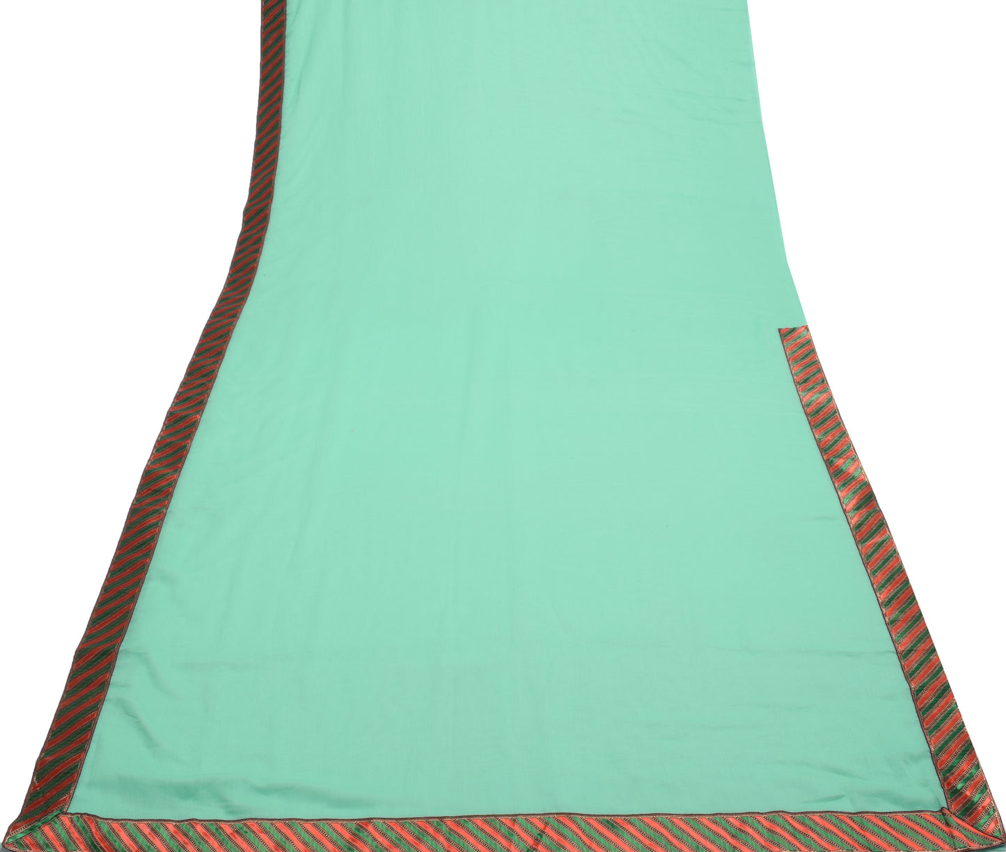 Sushila Vintage Indian Turquoise Green Plain Saree Woven Border Art Georgette Sari Craft Fabric
