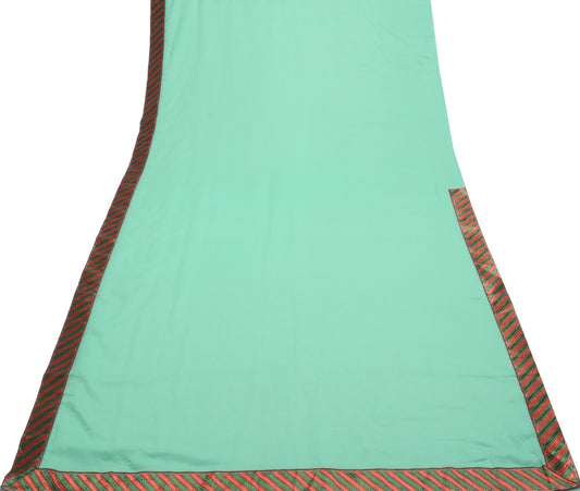 Sushila Vintage Indian Turquoise Green Plain Saree Woven Border Art Georgette Sari Craft Fabric