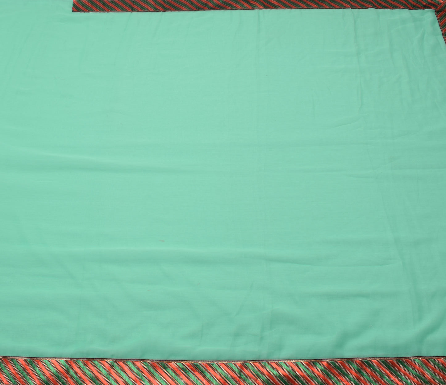 Sushila Vintage Indian Turquoise Green Plain Saree Woven Border Art Georgette Sari Craft Fabric