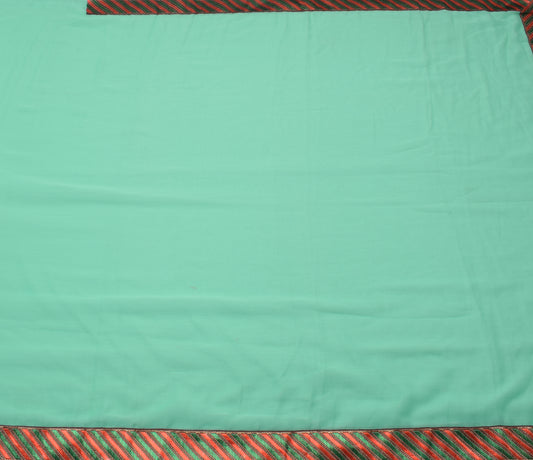 Sushila Vintage Indian Turquoise Green Plain Saree Woven Border Art Georgette Sari Craft Fabric