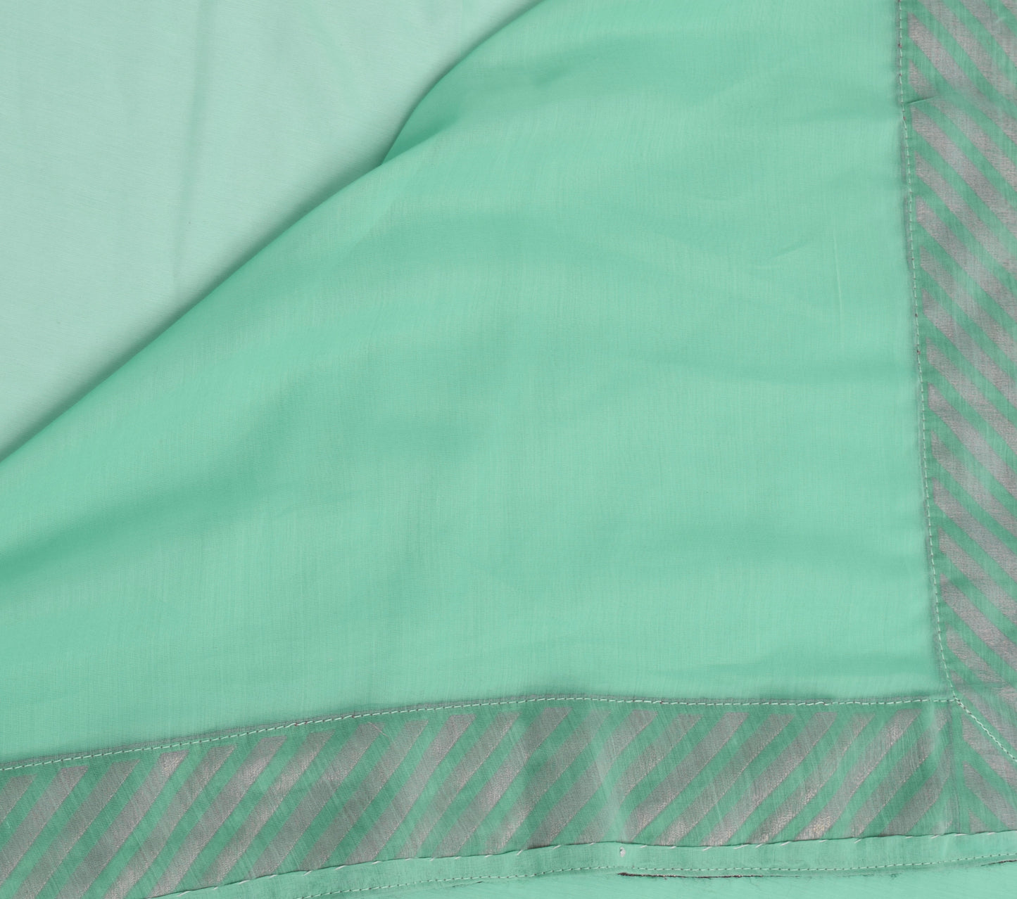 Sushila Vintage Indian Turquoise Green Plain Saree Woven Border Art Georgette Sari Craft Fabric