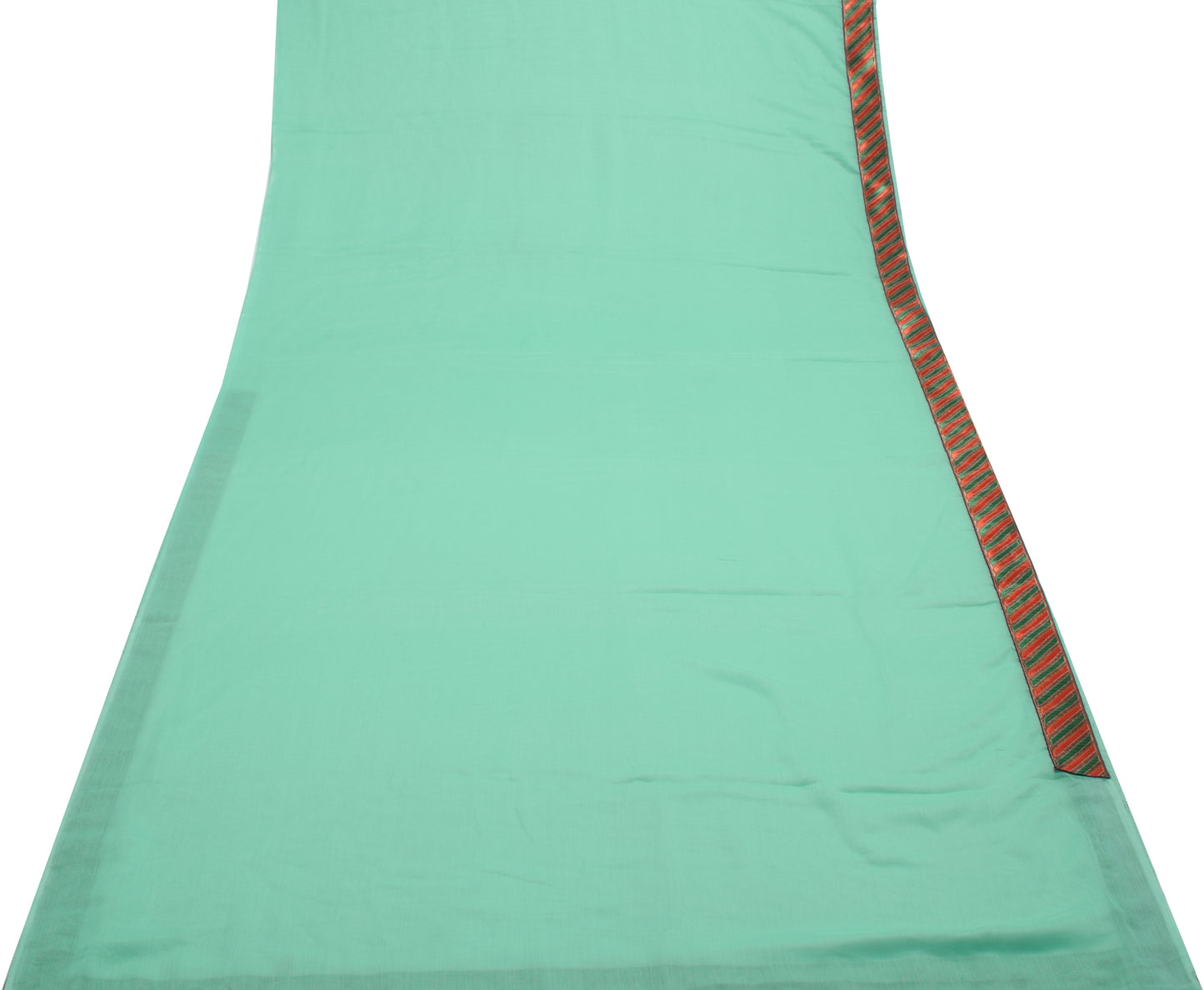 Sushila Vintage Indian Turquoise Green Plain Saree Woven Border Art Georgette Sari Craft Fabric
