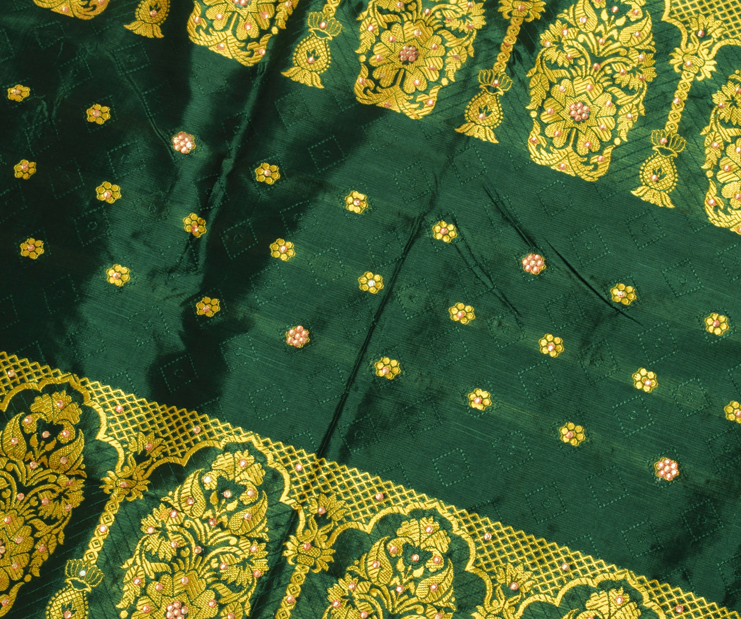 Sushila Vintage Teal Green Saree Blend Silk Self Woven Floral Sari 5 Yard Fabric