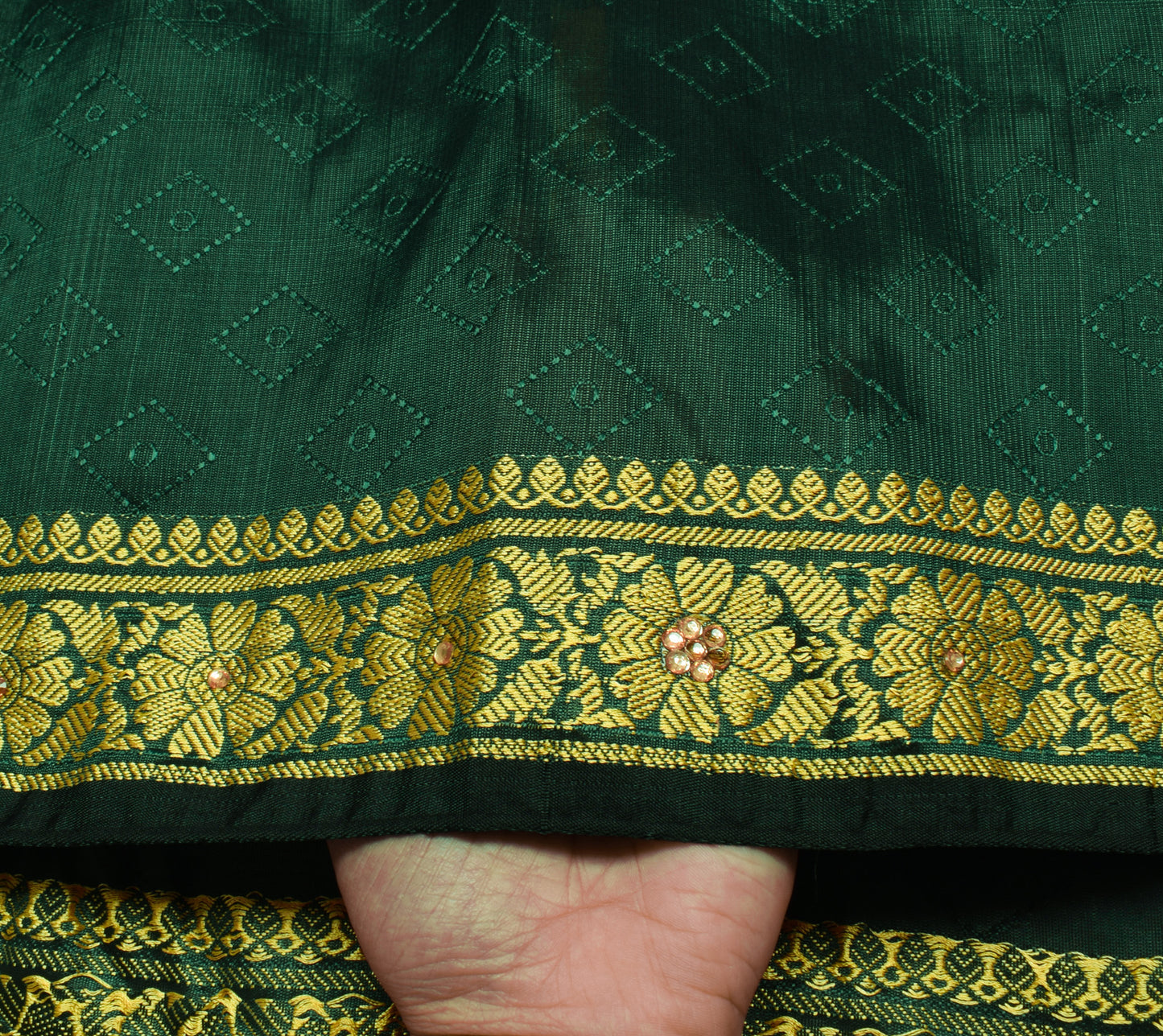 Sushila Vintage Teal Green Saree Blend Silk Self Woven Floral Sari 5 Yard Fabric