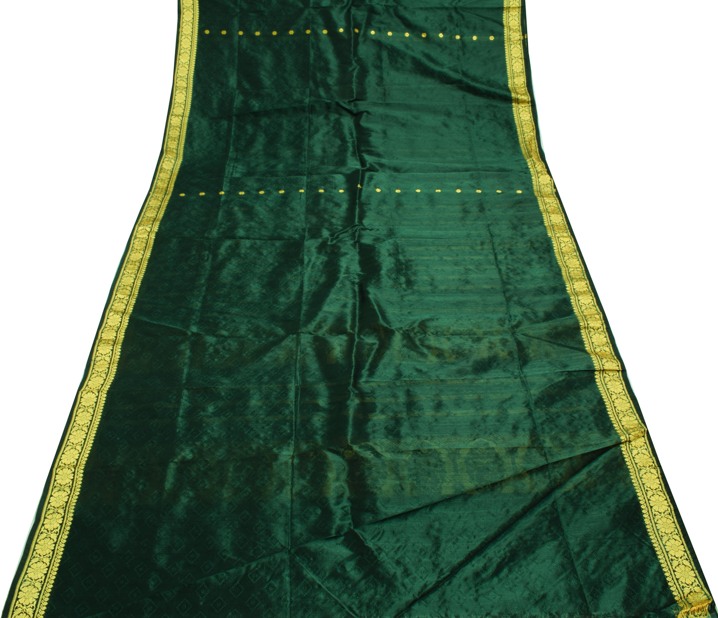 Sushila Vintage Teal Green Saree Blend Silk Self Woven Floral Sari 5 Yard Fabric