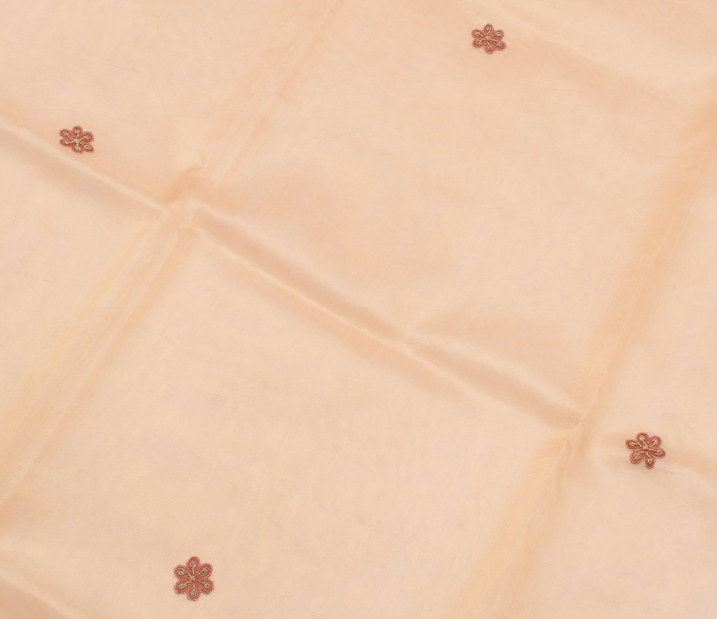 Sushila Vintage Beige Saree Pure Tissue Silk Hand Beaded Sari Craft 5 YD Fabric