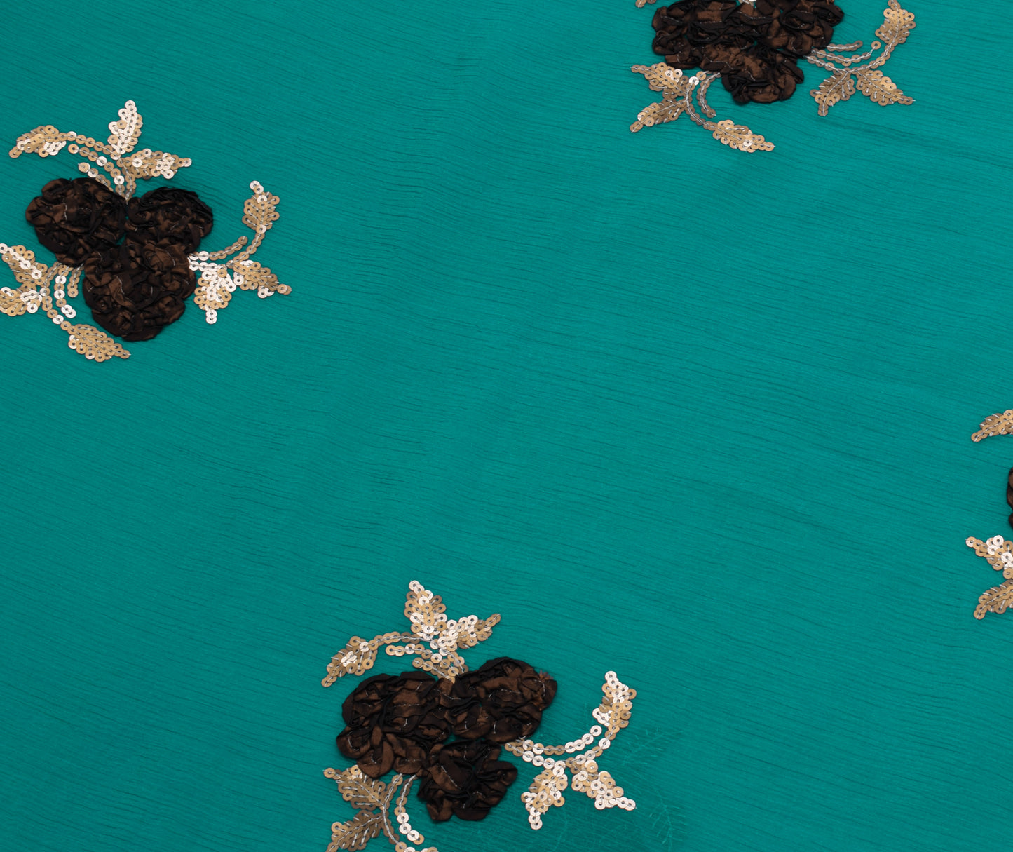 Sushila Vintage Teal Blue Saree Blend Tissue Silk Embroidered Floral Sari Fabric