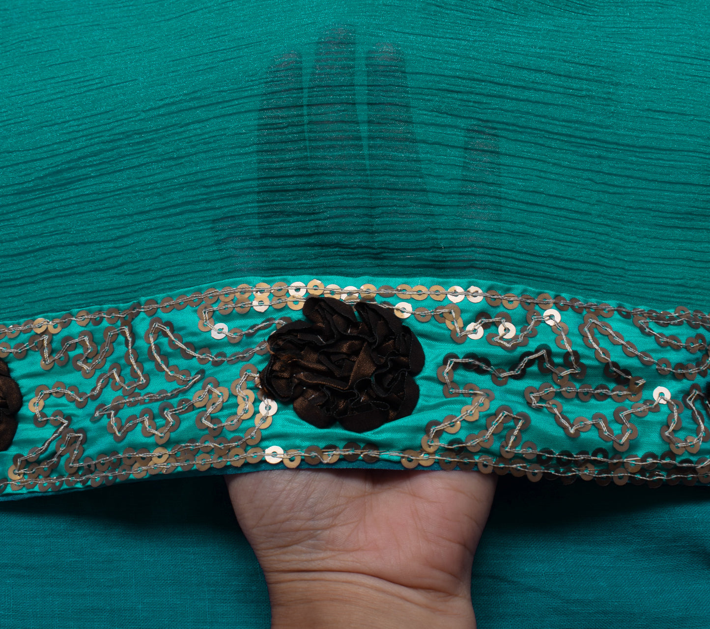 Sushila Vintage Teal Blue Saree Blend Tissue Silk Embroidered Floral Sari Fabric