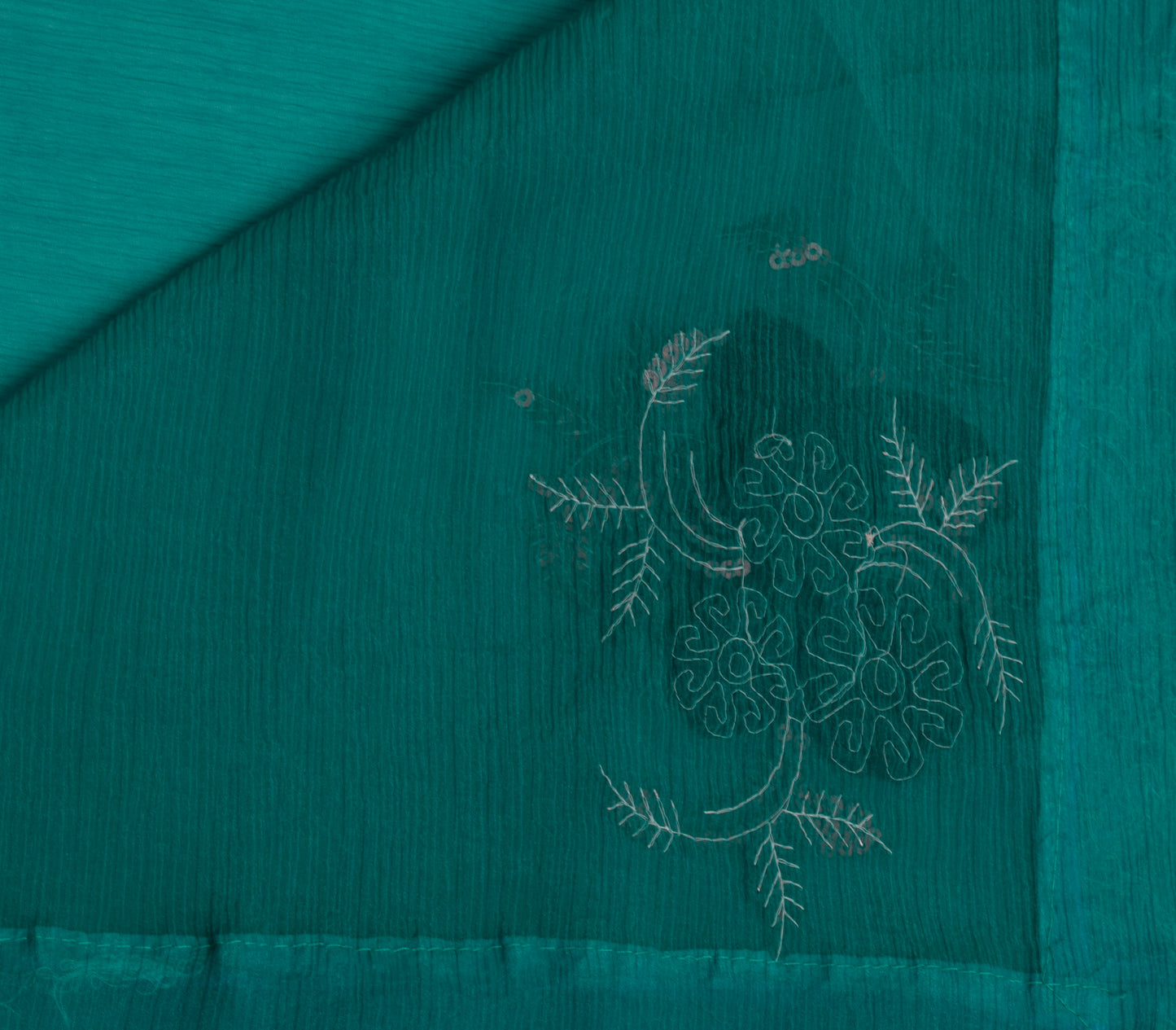 Sushila Vintage Teal Blue Saree Blend Tissue Silk Embroidered Floral Sari Fabric