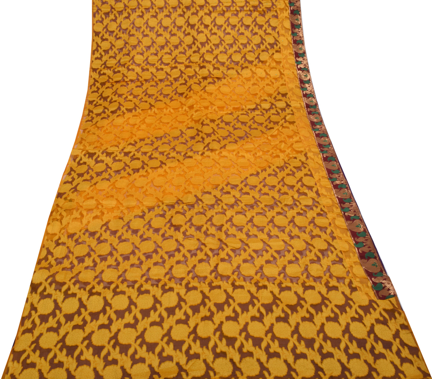 Sushila Vintage Indian Saree Blend Silk Woven Floral Sari 5 Yard Craft Fabric