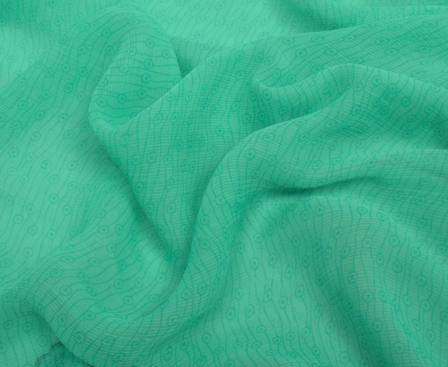 Sushila Vintage Aqua Green Sari Blend Chiffon Embroidered Floral Sari Fabric