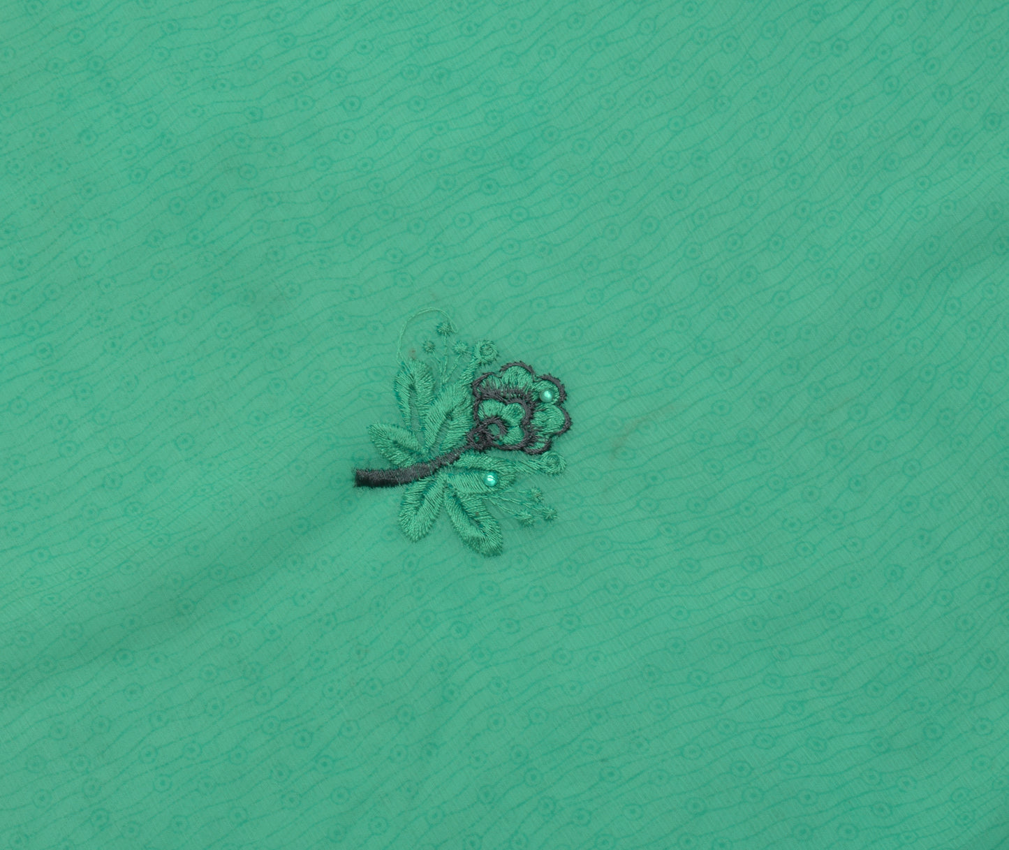 Sushila Vintage Aqua Green Sari Blend Chiffon Embroidered Floral Sari Fabric