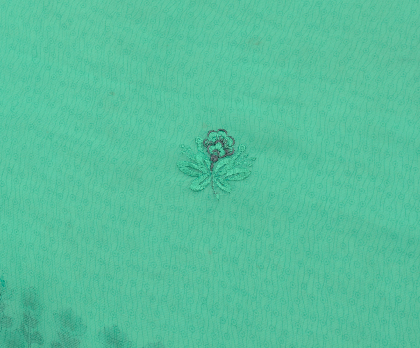 Sushila Vintage Aqua Green Sari Blend Chiffon Embroidered Floral Sari Fabric