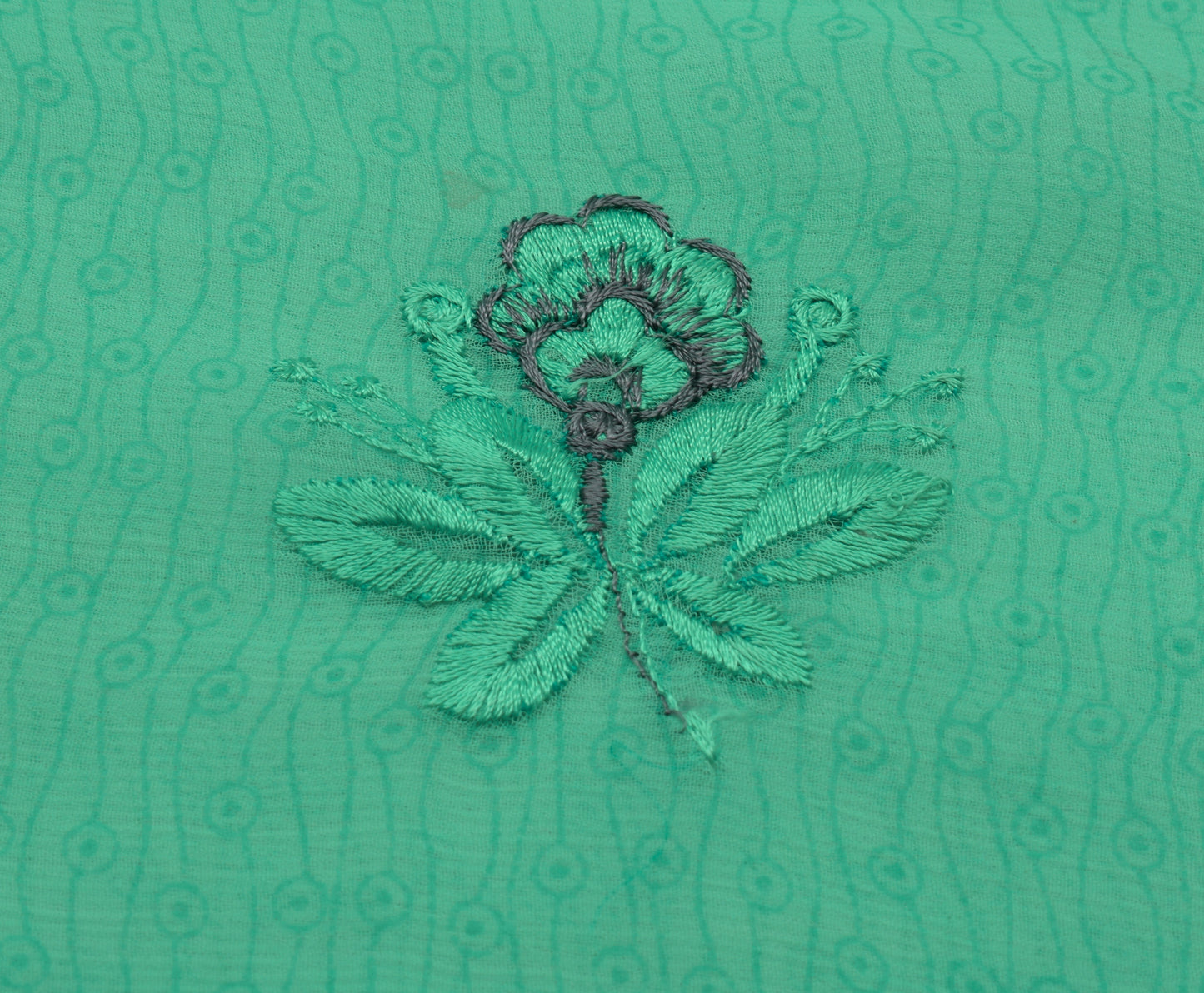 Sushila Vintage Aqua Green Sari Blend Chiffon Embroidered Floral Sari Fabric