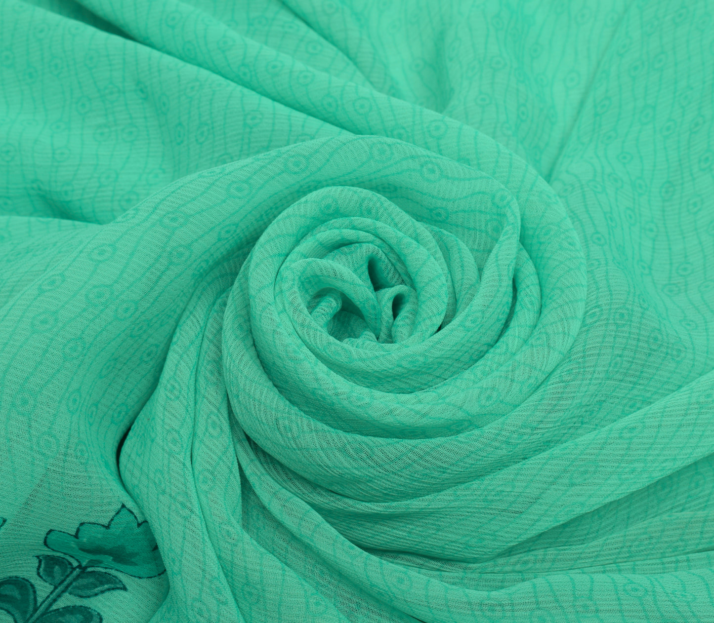 Sushila Vintage Aqua Green Sari Blend Chiffon Embroidered Floral Sari Fabric