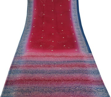 Sushila Vintage Indian Saree Blend Georgette Silk Printed Sari Craft Sari Fabric