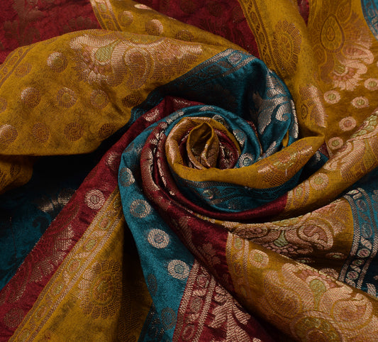 Sushila Vintage Multi-Color Saree Art Silk Zari Woven Brocade HEAVY Sari Fabric