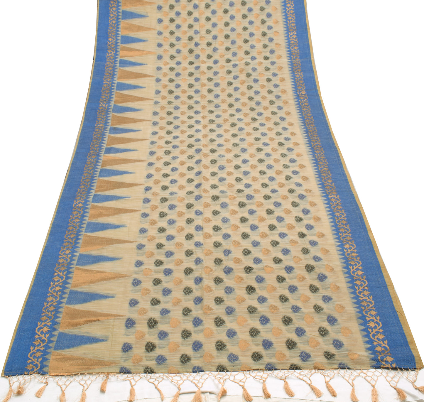 Sushila Vintage Indian Light Brown Saree Blend Silk Woven Floral Sari Fabric