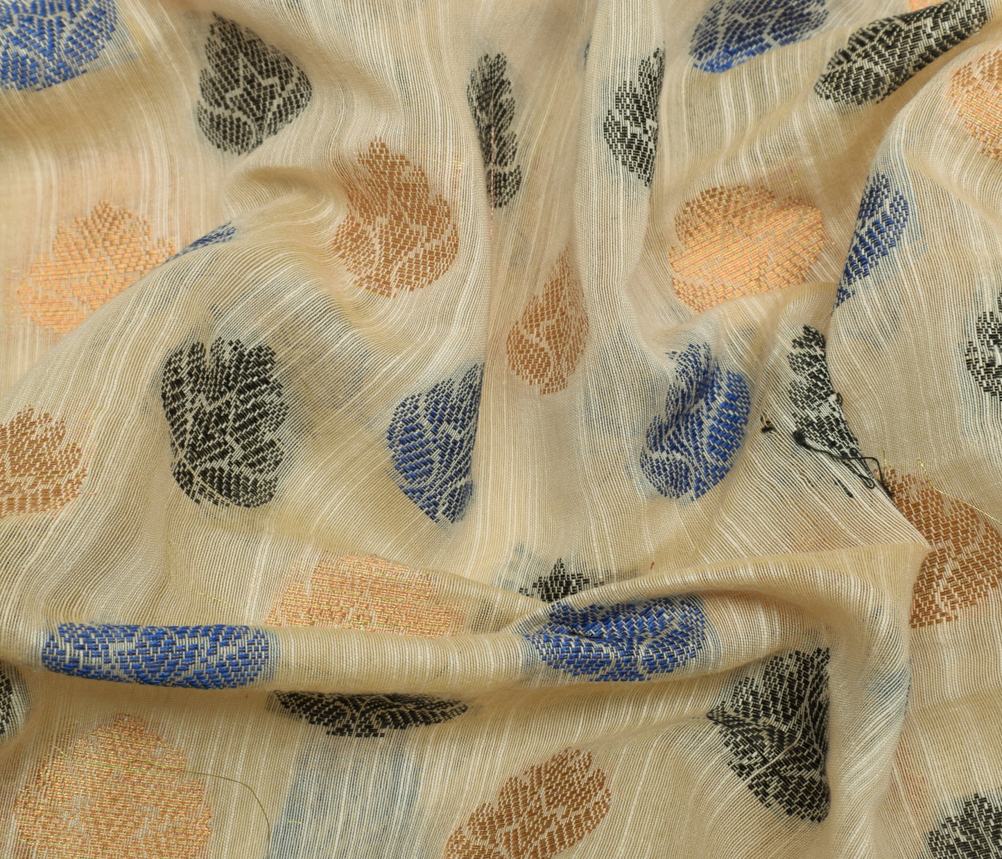 Sushila Vintage Indian Light Brown Saree Blend Silk Woven Floral Sari Fabric