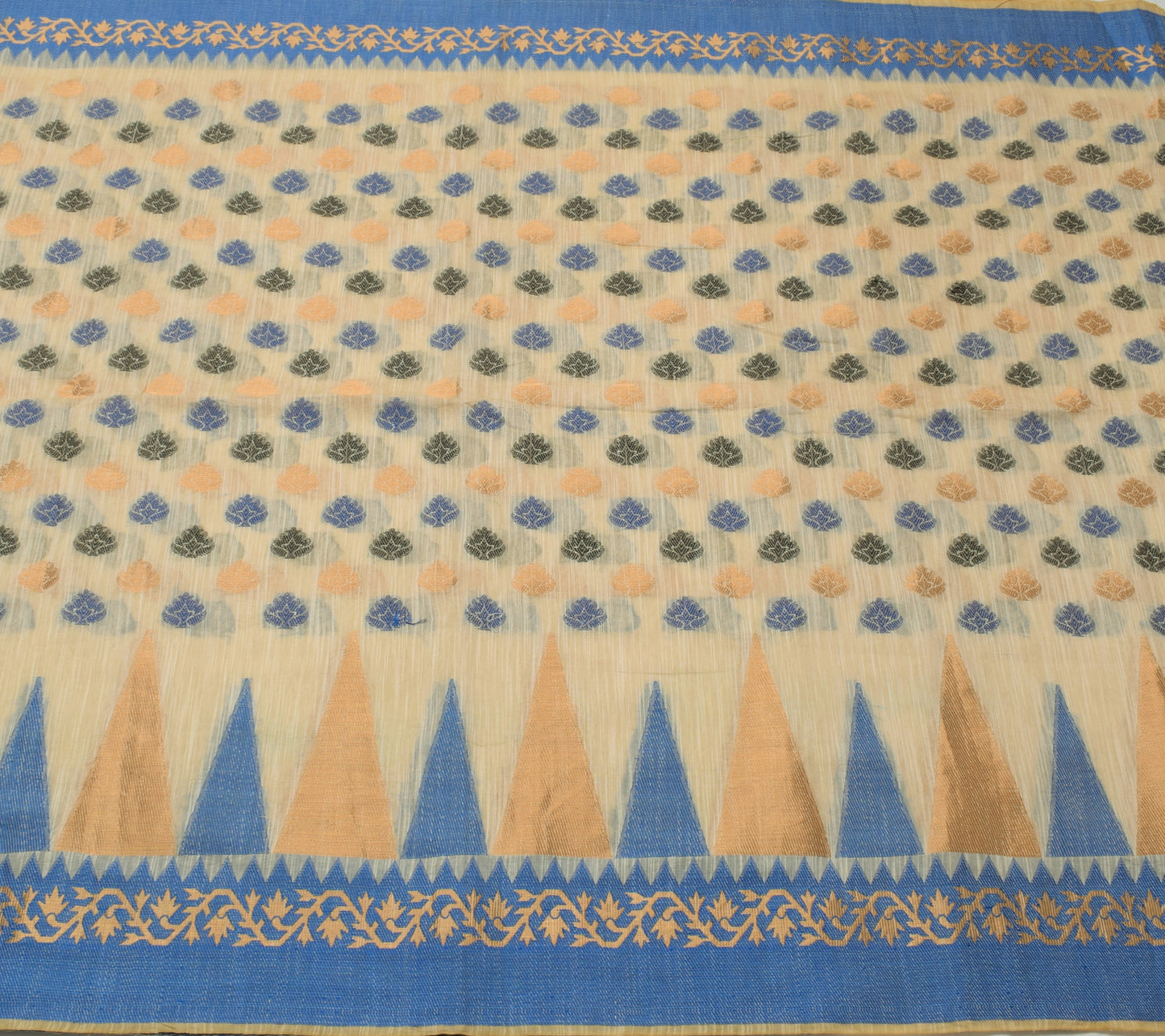 Sushila Vintage Indian Light Brown Saree Blend Silk Woven Floral Sari Fabric