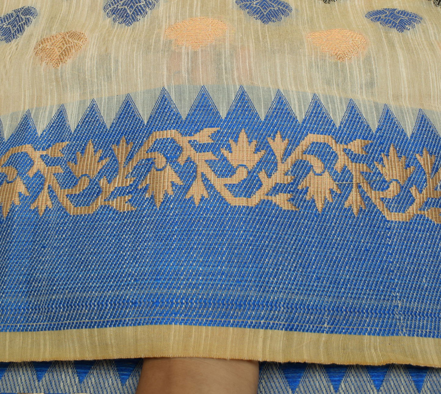 Sushila Vintage Indian Light Brown Saree Blend Silk Woven Floral Sari Fabric