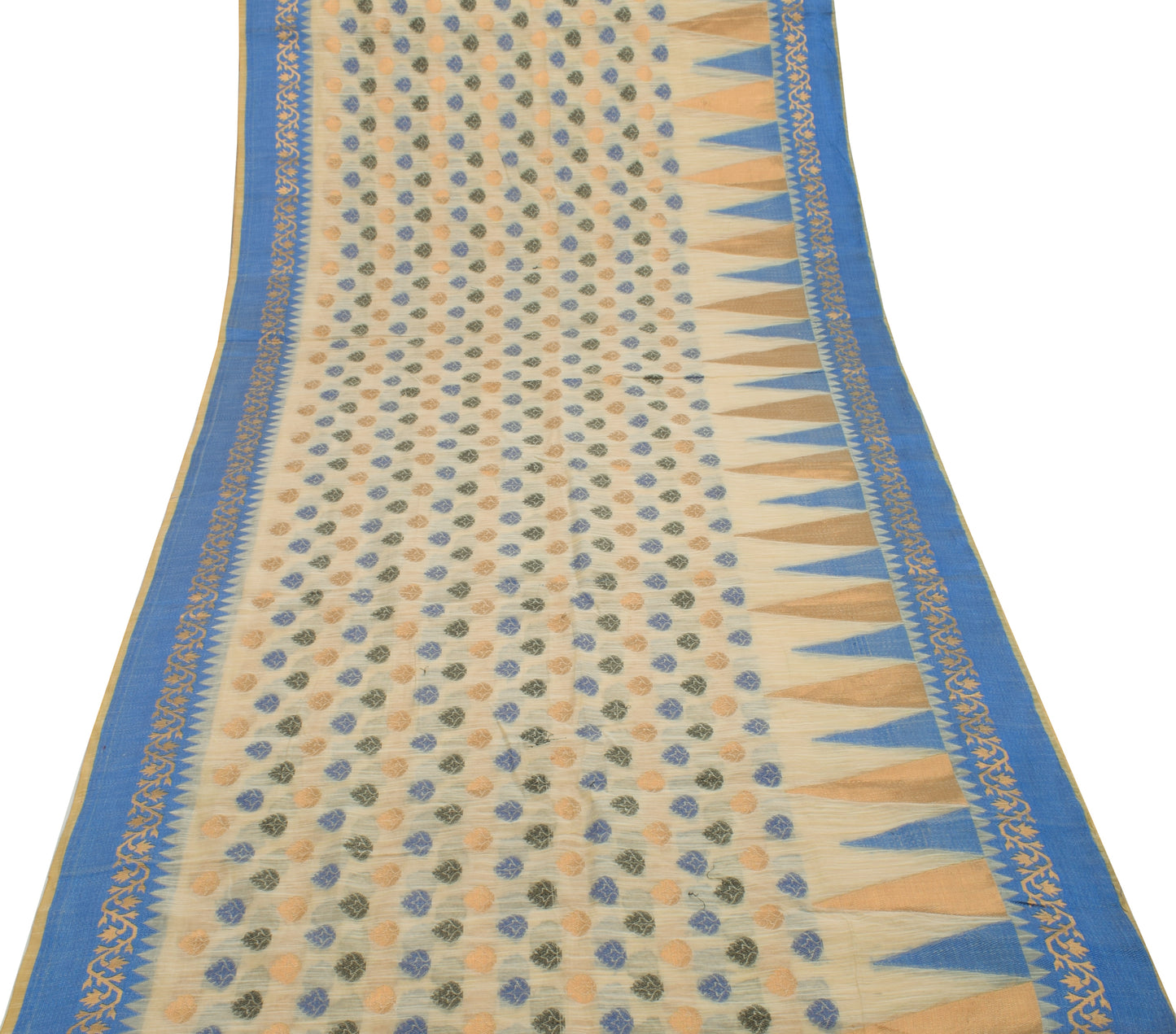 Sushila Vintage Indian Light Brown Saree Blend Silk Woven Floral Sari Fabric