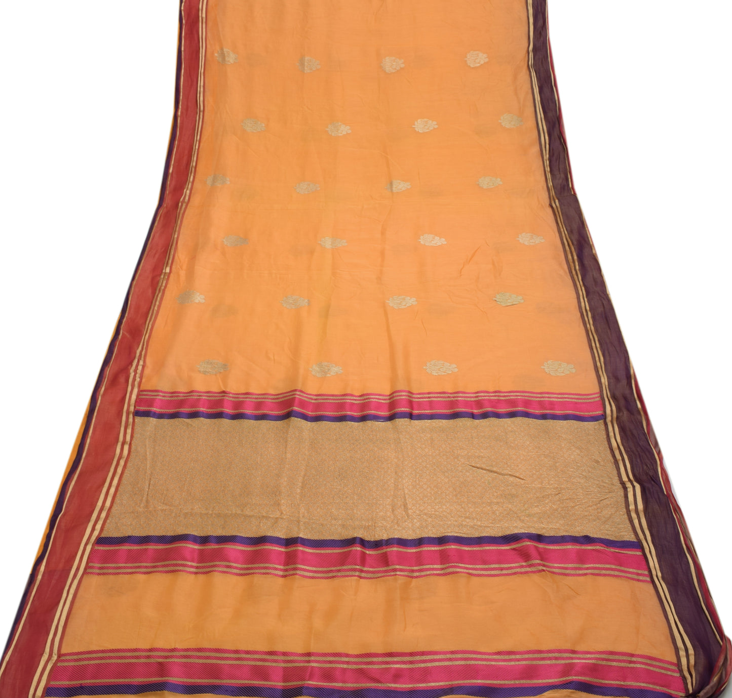 Sushila Vintage Orange Saree 100% Pure Silk Zari Woven Floral Sari 5 Yard Fabric