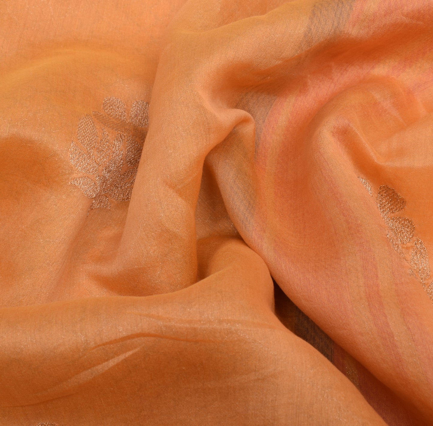 Sushila Vintage Orange Saree 100% Pure Silk Zari Woven Floral Sari 5 Yard Fabric